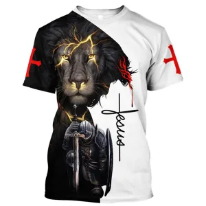 Christianartbag 3D T-Shirt, Christ Lion Warrior, Christian T-Shirt, Christian 3D T-Shirt, Unisex T-Shirt.