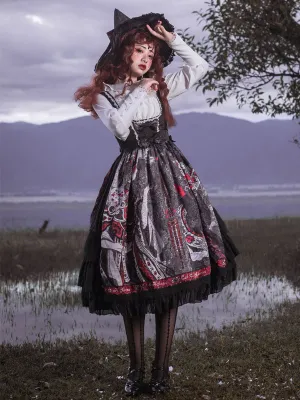 Lolita JSK Dress Black Silver Sleeveless Bows Polyester Fiber Lolita Jumper Skirts